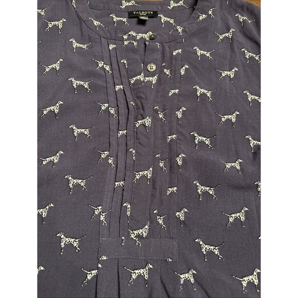 Talbots Dalmatian 3/4 Button Front Shirt Womens Blue Pleated Long Sleeve Size 2P - Picture 5 of 8